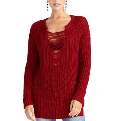 Rachel Roy Womens Shredded Pullover Sweater