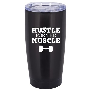 100 North 20 Ounce Stainless Steel On the Go Travel Tumbler With Push Top Lid, Hustle for the Muscle Black - 1 of 4