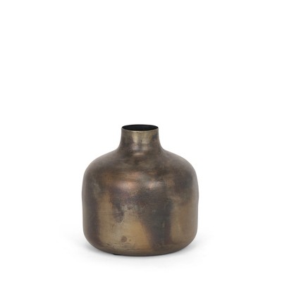 HomeRoots 7" Antiqued Gold Metal Cylinder Table Vase