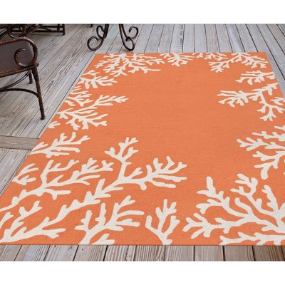 Coral Border Aqua Blue Polyester Acrylic Indoor/Outdoor Rug