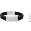Steeltime Men's black braided leather and stainless steel id bracelet with greek key accents - 3 of 4