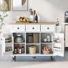 ELJGET Kitchen Island with Storage Rolling Kitchen Cart Storage Cart with Drop Leaf Countertop, Storage Cabinet and 3 Drawers for Dinning Room - 2 of 4