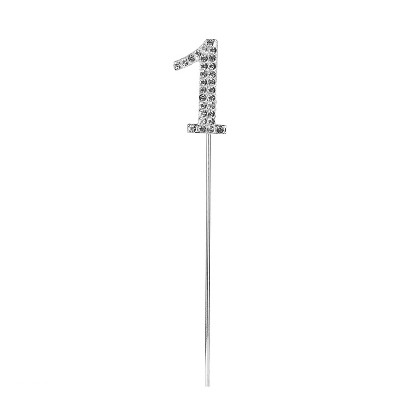 O'Creme Rhinestone Silver-Colored Number-1 Cake Topper 1-1/2 Inch