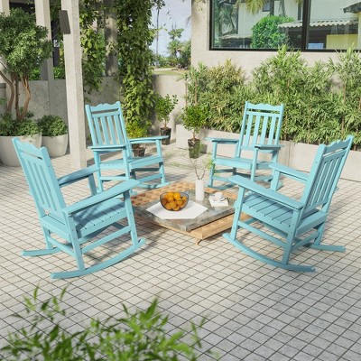 Sonkuki Patio Outdoor 4-Piece Adirondack Rocking Chairs with Big Armrests, Weather Resistant, Easy Installation, Lawn and Backyard