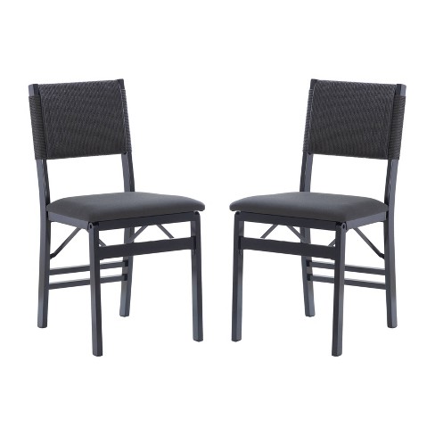 Linon Set Of 2 Thames Rope Back Padded Seat Midcentury Modern Folding Chair Black Rubberwood Polyester Upholstery No Assembly Required Target