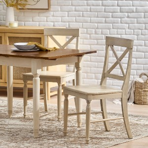 Lyngins Farmhouse Dining Chairs (Set of 2), Acacia Wood Kitchen Chair,  Living Room Chair with X-Shaped Backrest, Armless Chair for Dining Room - 1 of 4