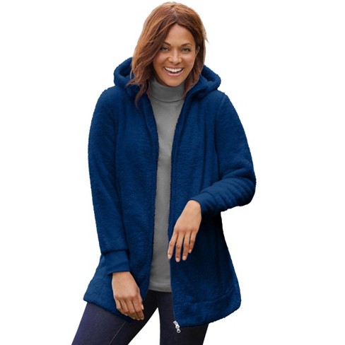 Woman Within Women s Plus Size Fluffy Fleece Hoodie Jacket 30 32 Evening Blue Target