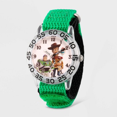 Kids' Disney Toy Story 4 Woody, Buzz Lighter, Bo Peep Plastic Time Teacher Strap Watch - Green