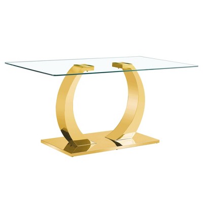 Infurnic Coffee Tables Transparent Glass Coffee Table, a Perfect Blend of Durability and Elegance for Living Room and Balcony, Gold, 63"*35.4"*30"
