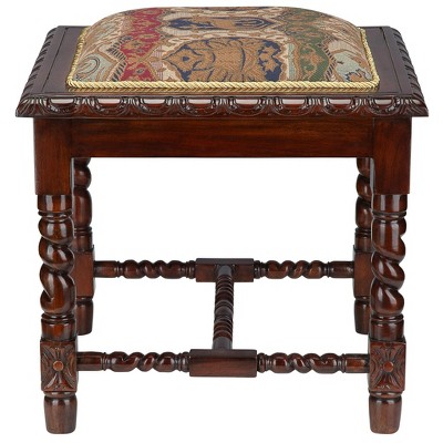 Charles II Gothic Solid Mahogany 21.5" Accent Stool