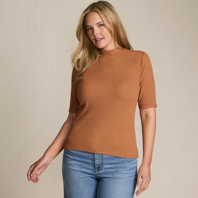 Lands' End Women's Elbow Sleeve Pointelle Rib Mock Neck
