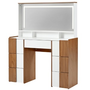 Gulches 44.4" Brown and White Vanity Tables with Large Lighted Mirror and Charging Station - 1 of 4