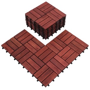 Bliss Outdoors Hardwood 12-Slat Interlocking Wood Deck Tiles, Red, Set of 10 - 1 of 4