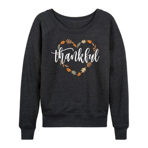 Women's - Instant Message - Thankful Leaf Heart Lightweight French Terry Wide Neck Long Sleeve Graphic Shirt - 1 of 4