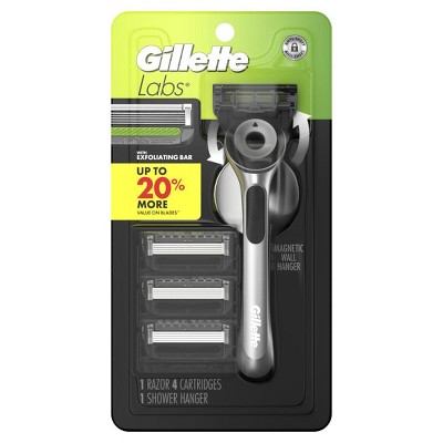 GilletteLabs with Exfoliating Bar Shaving Razor for Men, 1 Handle, 4 Razor Blade Refills, 1 Magnetic Shower Hanger