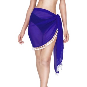 LA LEELA Swimsuit Cover Up Short Women's Summer Pool Beach Wrap Skirt Swimwear Bikini Cover-ups Dress One Size Short Mary Blue - 1 of 4