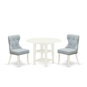 HomeStock 3-Pc Linen White Finish Solid Wood Top Dining Table Set - 1 of 4