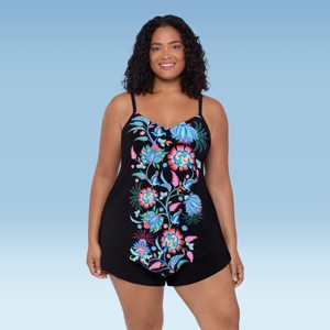 Trimshaper Women's Hank Handkerchief Plus Floral Tankini Swimsuit Top - 1 of 3