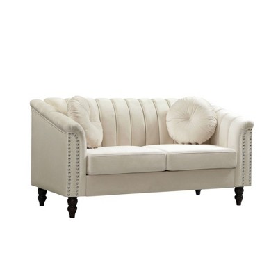 DOMETOUR White Microfiber Living Room Loveseat - Modern Upholstered Compact Sofa for Small Spaces