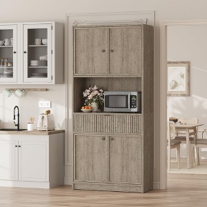 70" Tall Pantry Storage Cabinet with Countertop, Fluted Tall Cabinets with Doors and Drawer, Freestanding Cupboard for Dining Room, Living Room - 1 of 4