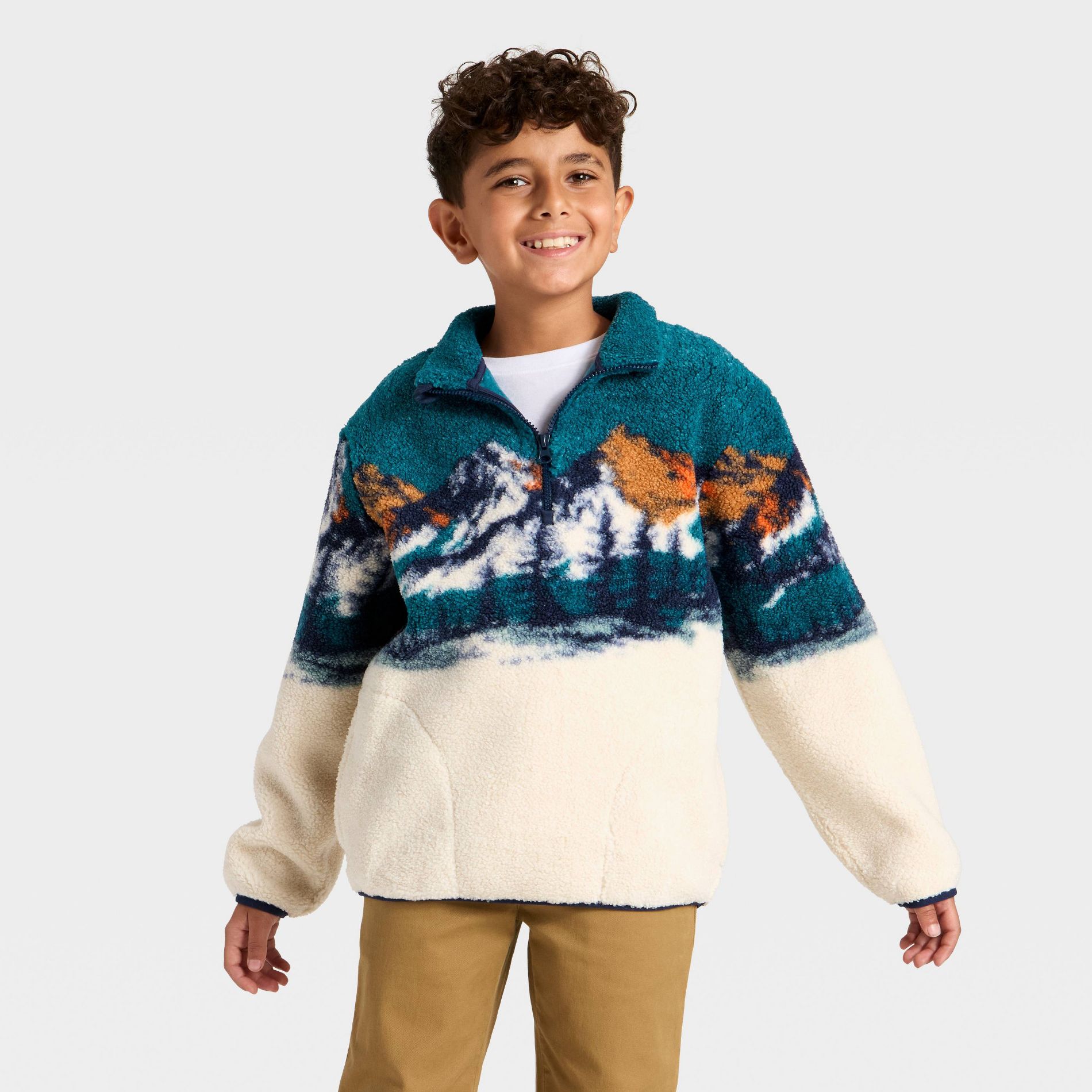Boys' Scenic Mountain Faux Shearling Quarter Zip Jacket - Cat & Jack™ Blue L