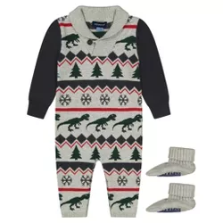Andy & Evan Infant  Shawl Collar Dino Holiday Fair Onesie Booties in Beige, Size 9/12