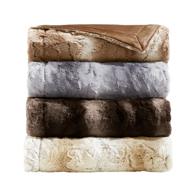 Luxurious Marselle 60"x70" Faux Fur Throw Blanket in Tan