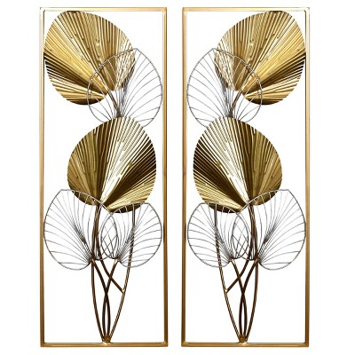 Set of 2 Gold and Silver Iron Leaf Wall Sculptures