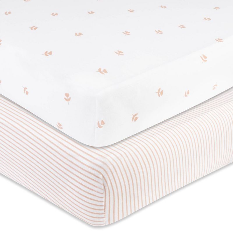 Ely's & Co. Fitted Crib Sheet 100% Combed Jersey Cotton Pink for Baby Girl, 1 of 8