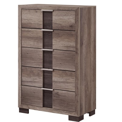 1pc Contemporary Chest Five Drawers Metal knobs Brown Gray Finish Bedroom Wooden Furniture