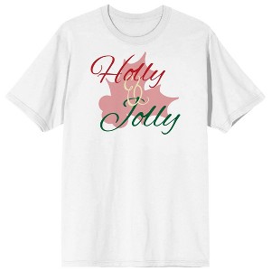 Handwritten Holiday Holly & Jolly Crew Neck Short Sleeve White Unisex Adult T-shirt - 1 of 3