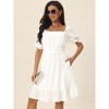 INSPIRE CHIC Women's Square Neck Puff Short Sleeve Smocked Back Ruffle Midi A-Line Casual Dress - 3 of 4