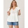 Agnes Orinda Women's Plus Size Ruffle Sleeve Eyelet Tie Neck Peasant Elegant Blouses - 4 of 4