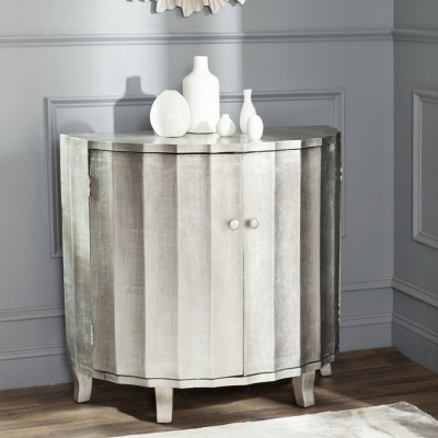 Silver Fluted Hollywood Glam Curved Accent Cabinet