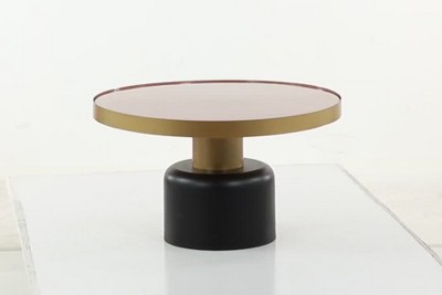 Elegant Gold and Black Round Metal Coffee Table with Enamel Inlay
