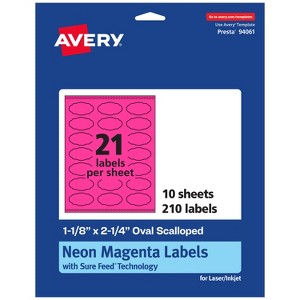 Avery Neon Magenta Paper Labels, 1-1/8" x 2-1/4" Oval Scalloped - 1 of 4