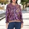 Anna-Kaci Women's Sequin Jacket Sparkle Long Sleeve Front Zip Casual Blazer Bomber Jacket With Pockets - 3 of 4