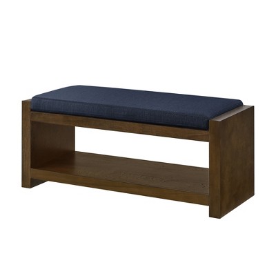 Vynxaria 40" Accent Bench with Lower Shelf Shoe Rack, Padded Seating Bench for Living Room, Bed End Bench for Bedroom Seating,  Navy Blue