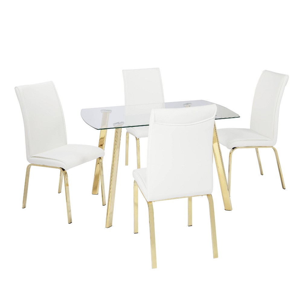 Photos - Dining Table 5pc Uptown Dining Set White Glass Gold - Buylateral: Rectangle Table, 4 Up