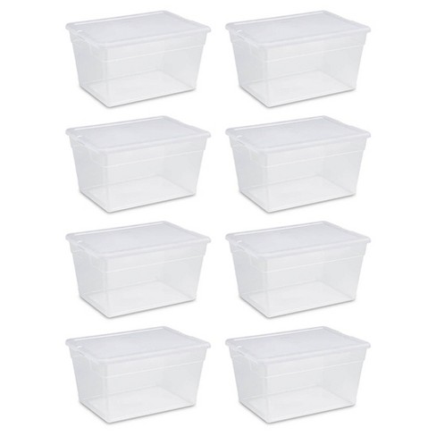  Sterilite 60 Qt ClearView Latch Storage Box, Stackable Bin  with Latching Lid, Organize Clothes, Blankets, Items in Closet, Clear Base  and Lid, 4-Pack - Lidded Home Storage Bins