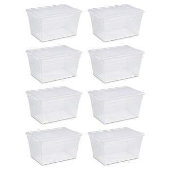 Sterilite 56 Quart Clear Plastic Stacking Storage Container with Latching Lid for Seasonal Decorations and Space Saving Organization, (8 Pack)