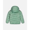 Deux par Deux Girl Printed Quilted Mid-Season Jacket Small White Flowers on Sage Green Background - 3 of 4