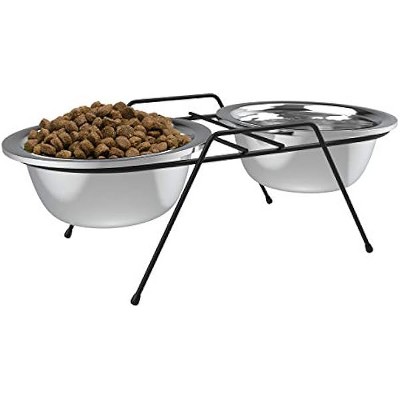 PETMAKER Stainless Steel Elevated Pet Bowls with Nonslip Iron Stand for Dogs, Cats- Raised Feeder for Food, Water with Removable Dishes- 40 oz Each