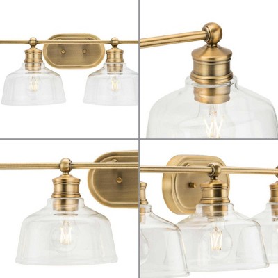 Singleton 36" Vintage Brass 4-Light Vanity Fixture with Clear Glass Shades