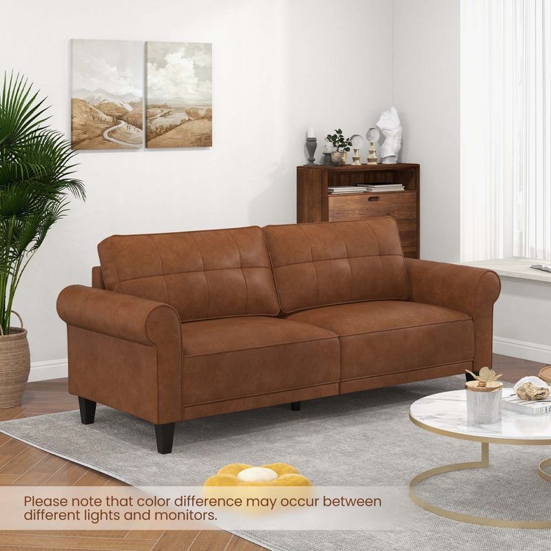 Costway Modern Sofa Couch PU Leather 81.5'' 3-Seater with 2 Back Pillows & 5 Wooden Legs, 4 of 11