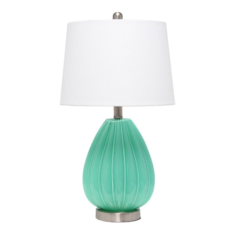 Seafoam Green Glass Droplet Nightstand Lamp with White Fabric Shade