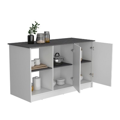 NicBex 2 Open Shelves Kitchen Island Cart with 2 Cabinets,Kitchen Island with Storage,Modern Kitchen Table,Island Table for Kitchen,White+Gray