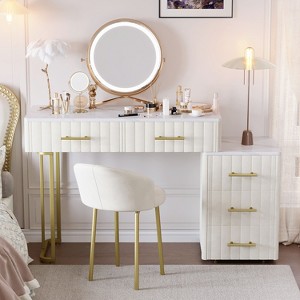 NicBex 55" Velvet Makeup Vanity with Chair,Vanity Desk with 5 Drawers, Marble Top Vanity Table,Dressing Table with Left/Right Adjustable Storage - 1 of 4