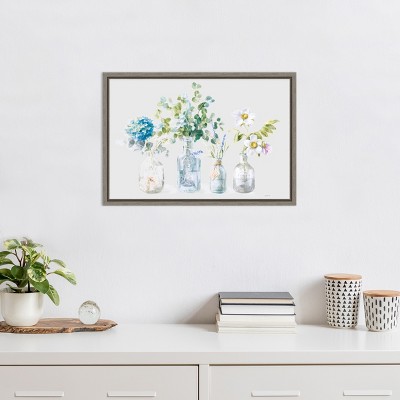 Floral Bouquets in Glass Bottles Framed Canvas Wall Art