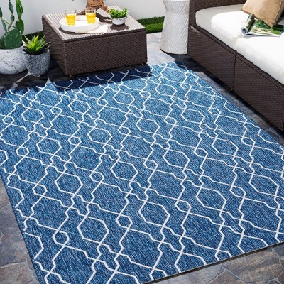 Valentijn Blue and White Synthetic Fur Stain-Resistant Area Rug